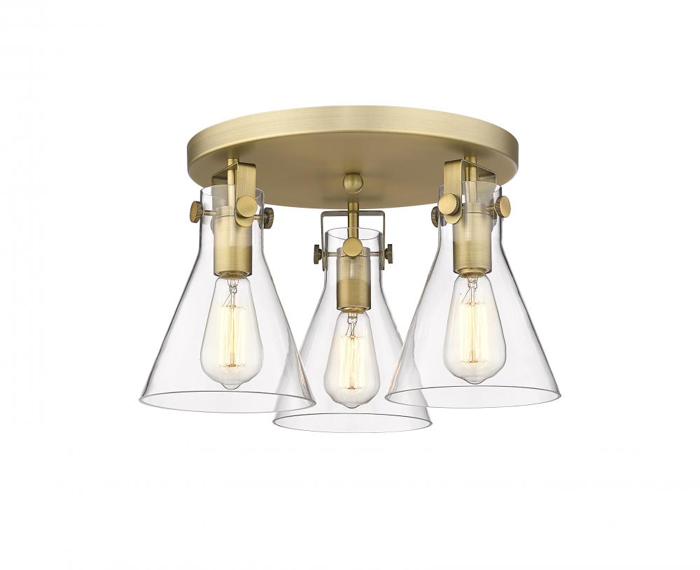 Newton Cone - 3 Light - 18 inch - Brushed Brass - Semi-Flush Mount