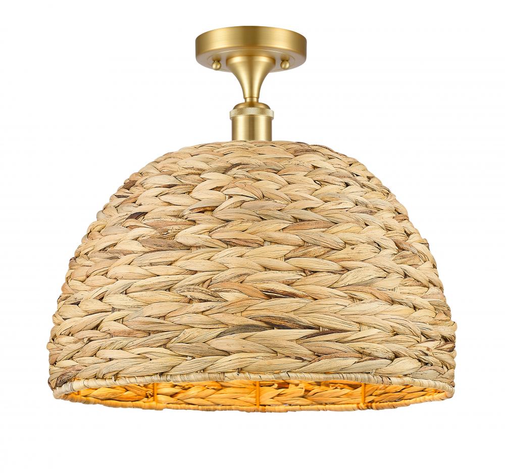 Woven Rattan - 1 Light - 16 inch - Satin Gold - Semi-Flush Mount