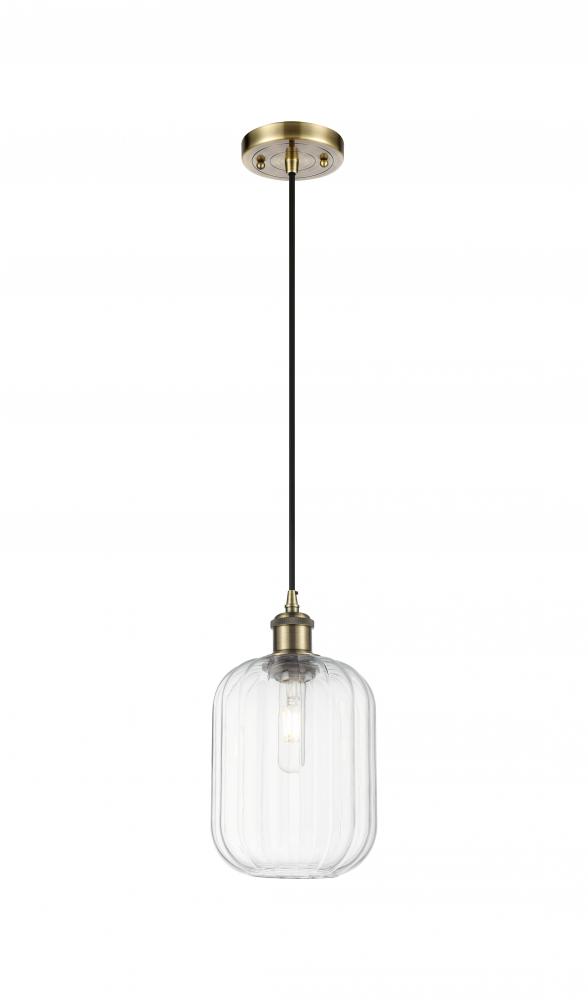 Preston Cylinder - 1 Light - 7 inch - Antique Brass - Cord hung - Mini Pendant