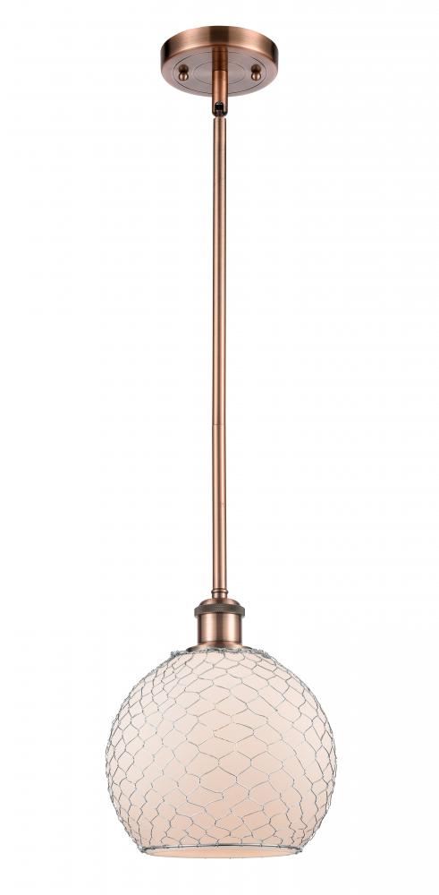 Farmhouse Chicken Wire - 1 Light - 8 inch - Antique Copper - Mini Pendant