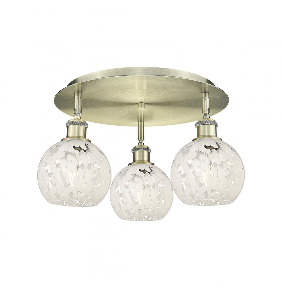 White Mouchette - 3 Light - 18 inch - Antique Brass - Semi-Flush Mount