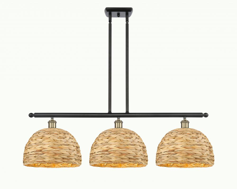 Woven Rattan - 3 Light - 39 inch - Black Antique Brass - Multi Pendant