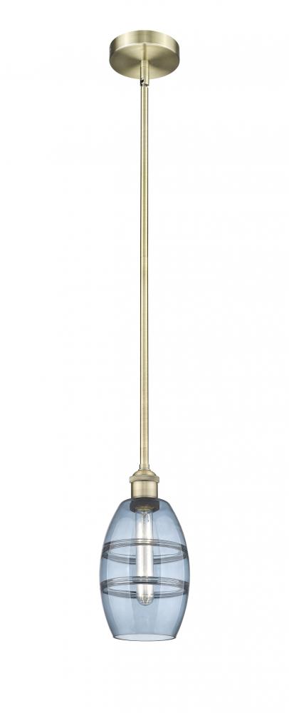 Vaz - 1 Light - 6 inch - Antique Brass - Stem hung - Mini Pendant