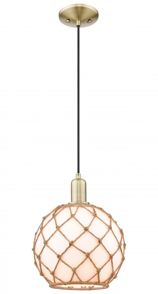Farmhouse Rope - 1 Light - 10 inch - Antique Brass - Cord hung - Mini Pendant