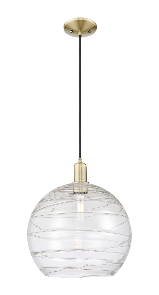 Athens Deco Swirl - 1 Light - 14 inch - Antique Brass - Cord hung - Mini Pendant