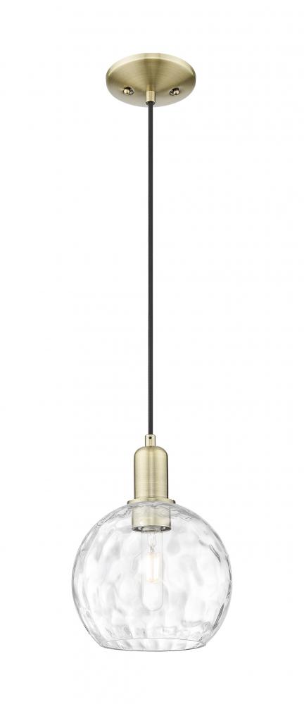 Athens Water Glass - 1 Light - 8 inch - Antique Brass - Cord hung - Mini Pendant