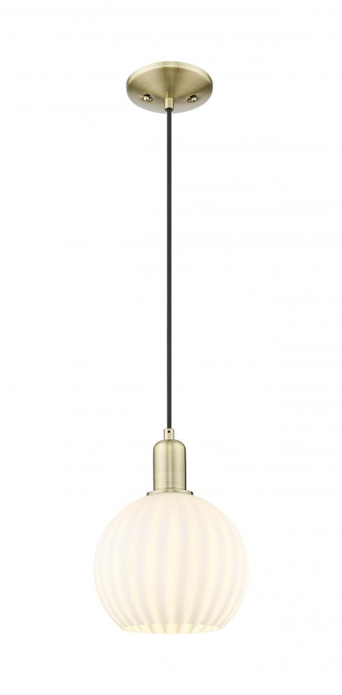 White Venetian - 1 Light - 8 inch - Antique Brass - Cord hung - Mini Pendant