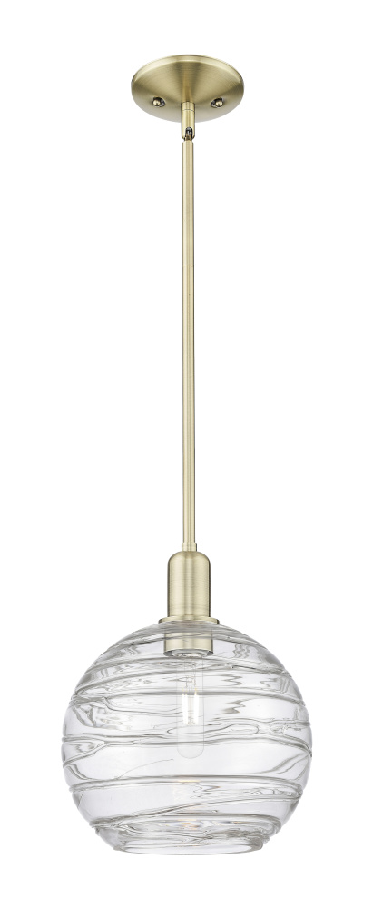 Athens Deco Swirl - 1 Light - 10 inch - Antique Brass - Stem hung - Mini Pendant