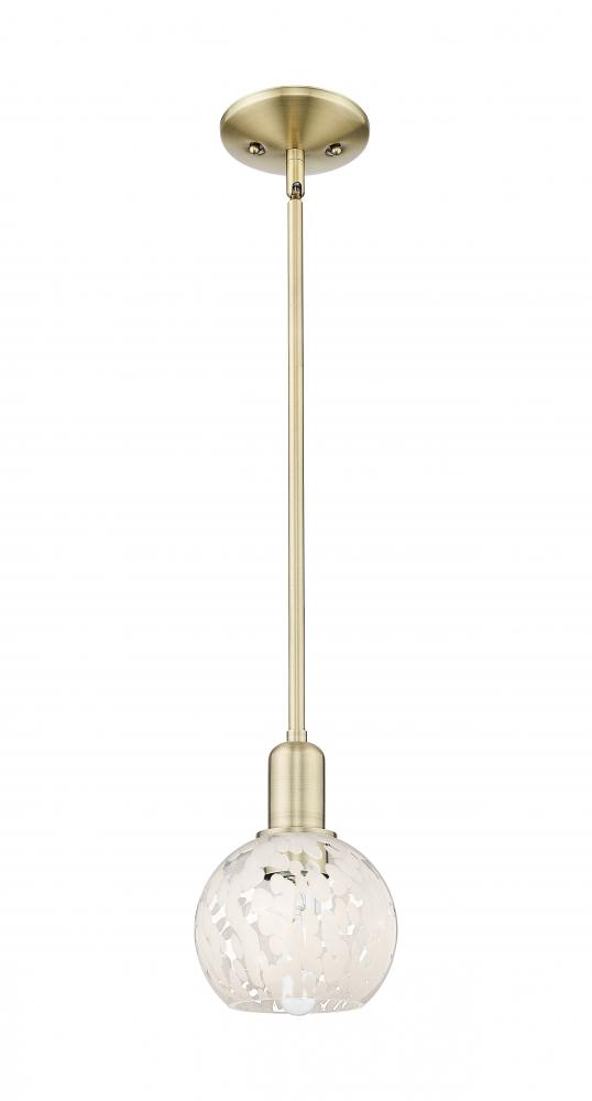 White Mouchette - 1 Light - 6 inch - Antique Brass - Stem hung - Mini Pendant