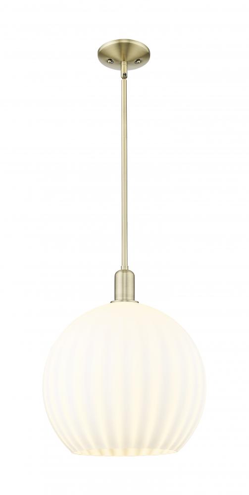 White Venetian - 1 Light - 14 inch - Antique Brass - Stem hung - Mini Pendant