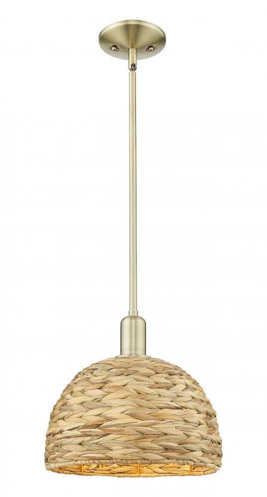 Woven Rattan - 1 Light - 12 inch - Antique Brass - Stem hung - Mini Pendant