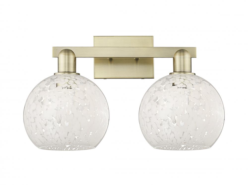White Mouchette - 2 Light - 19 inch - Antique Brass - Bath Vanity Light