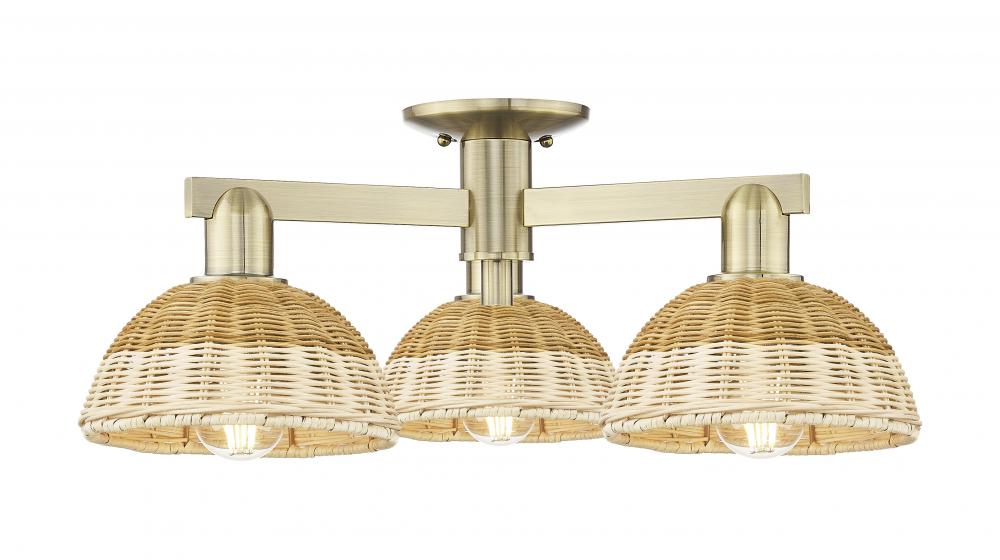 Natural Ballston Dome - 3 Light - 6 inch - Antique Brass - Semi-Flush Mount