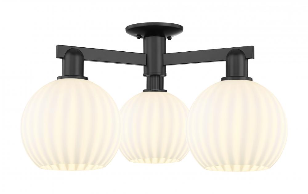 White Venetian - 3 Light - 26 inch - Matte Black - Semi-Flush Mount