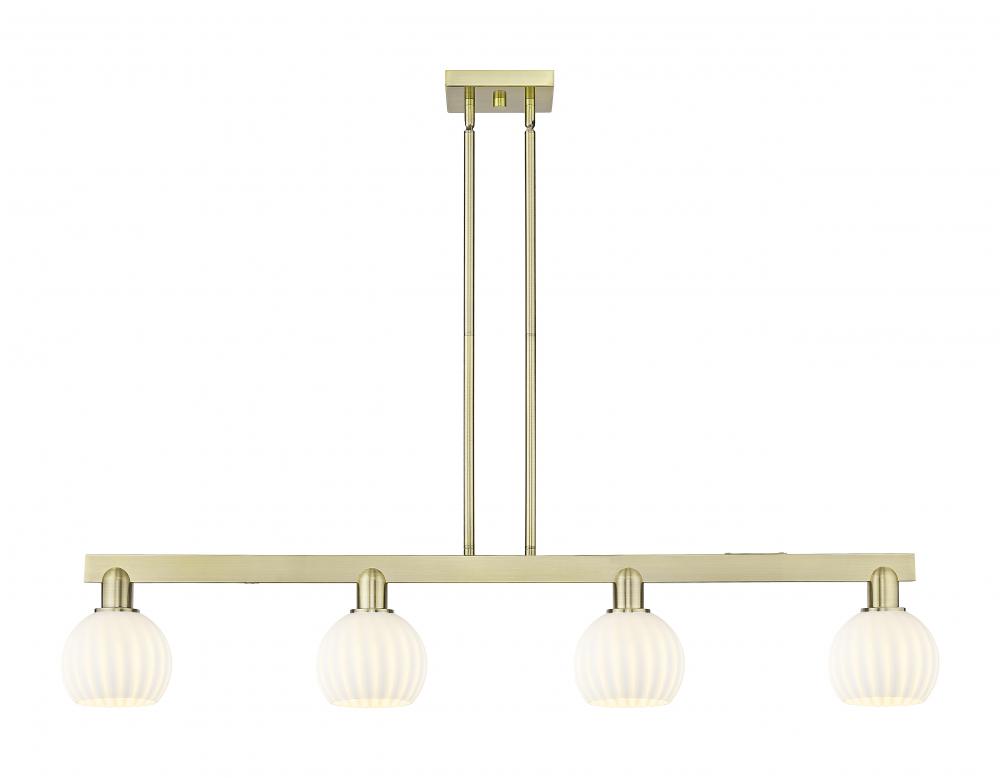 White Venetian - 4 Light - 49 inch - Antique Brass - Stem hung - Island Light