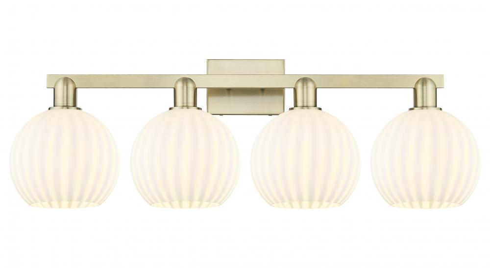 White Venetian - 4 Light - 35 inch - Antique Brass - Bath Vanity Light