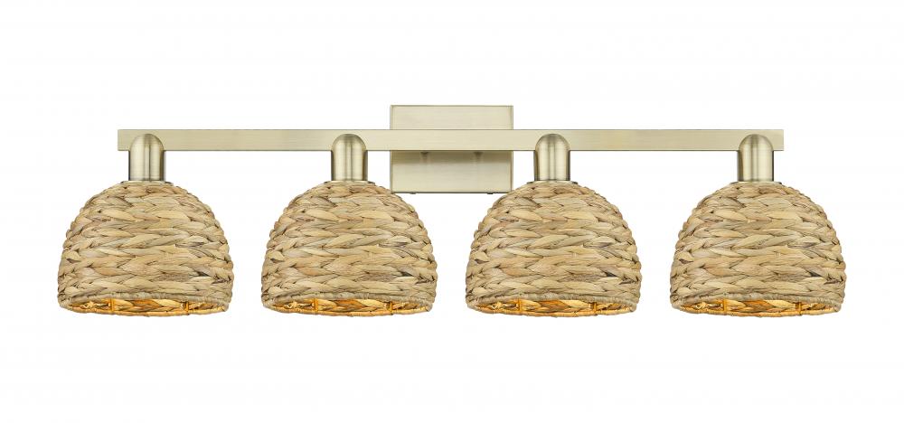 Woven Rattan - 4 Light - 35 inch - Antique Brass - Bath Vanity Light