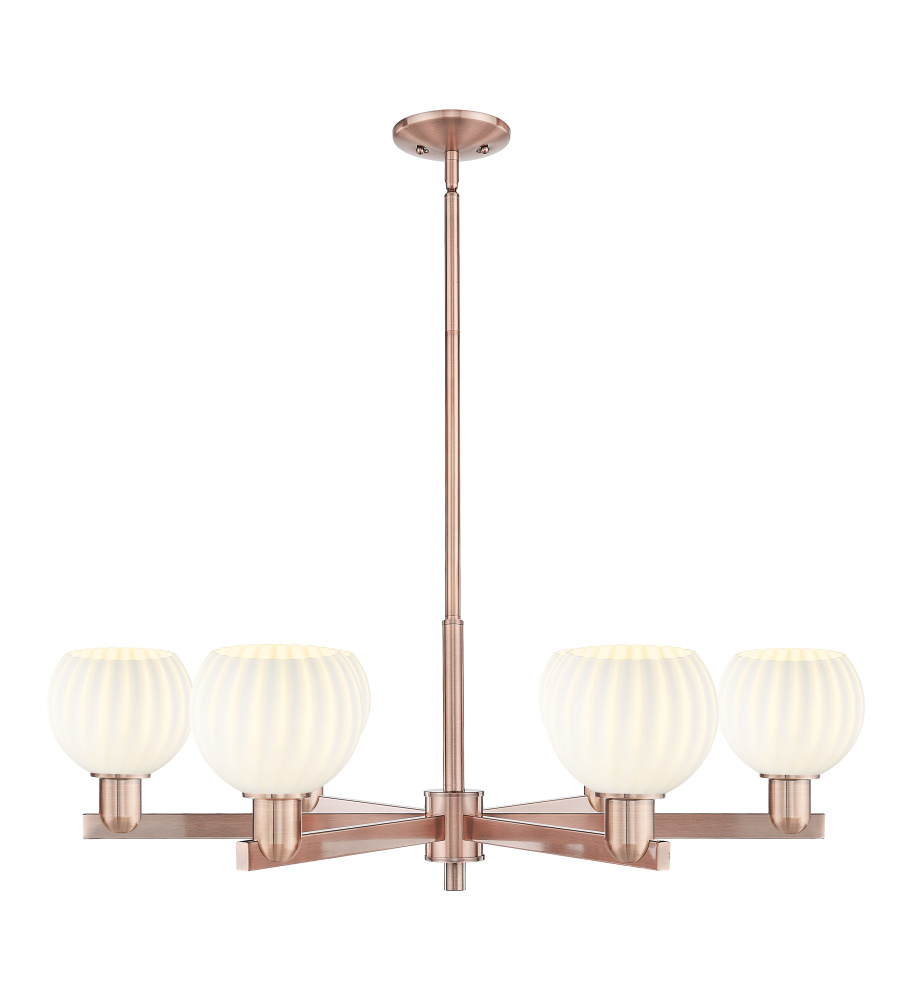 White Venetian - 6 Light - 36 inch - Antique Copper - Stem hung - Chandelier