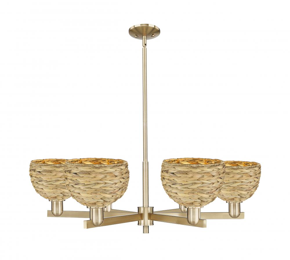 Woven Rattan - 6 Light - 38 inch - Champagne Bronze - Stem hung - Chandelier