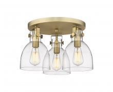 Innovations Lighting 411-3F-BB-G412-7CL - Newton Bell - 3 Light - 18 inch - Brushed Brass - Semi-Flush Mount