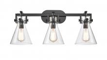 Innovations Lighting 411-3W-BK-7CL - Newton Cone - 3 Light - 27 inch - Matte Black - Bath Vanity Light