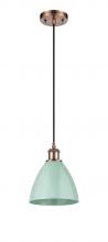 Innovations Lighting 516-1P-AC-MBD-75-SF - Plymouth - 1 Light - 8 inch - Antique Copper - Cord hung - Mini Pendant