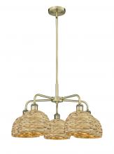 Innovations Lighting 516-5CR-AB-RBD-8-NAT - Woven Rattan - 5 Light - 27 inch - Antique Brass - Stem hung - Chandelier
