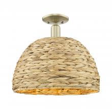 Innovations Lighting 716-1C-AB-RBD-16-NAT - Woven Rattan - 1 Light - 16 inch - Antique Brass - Semi-Flush Mount