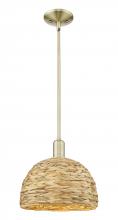 Innovations Lighting 716-1S-AB-RBD-12-NAT - Woven Rattan - 1 Light - 12 inch - Antique Brass - Stem hung - Mini Pendant