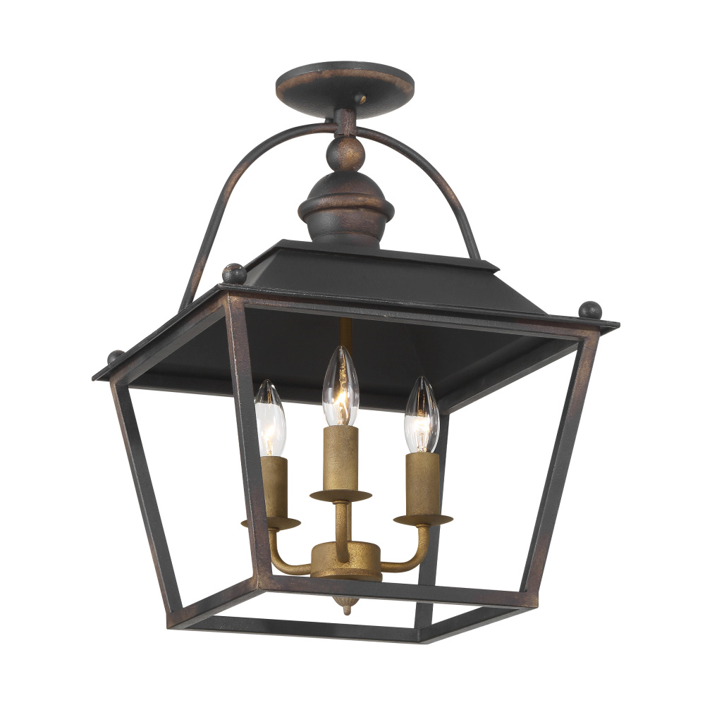 Golden Lighting Christoff 3-light Semi-Flush Mount in Antique Black Iron