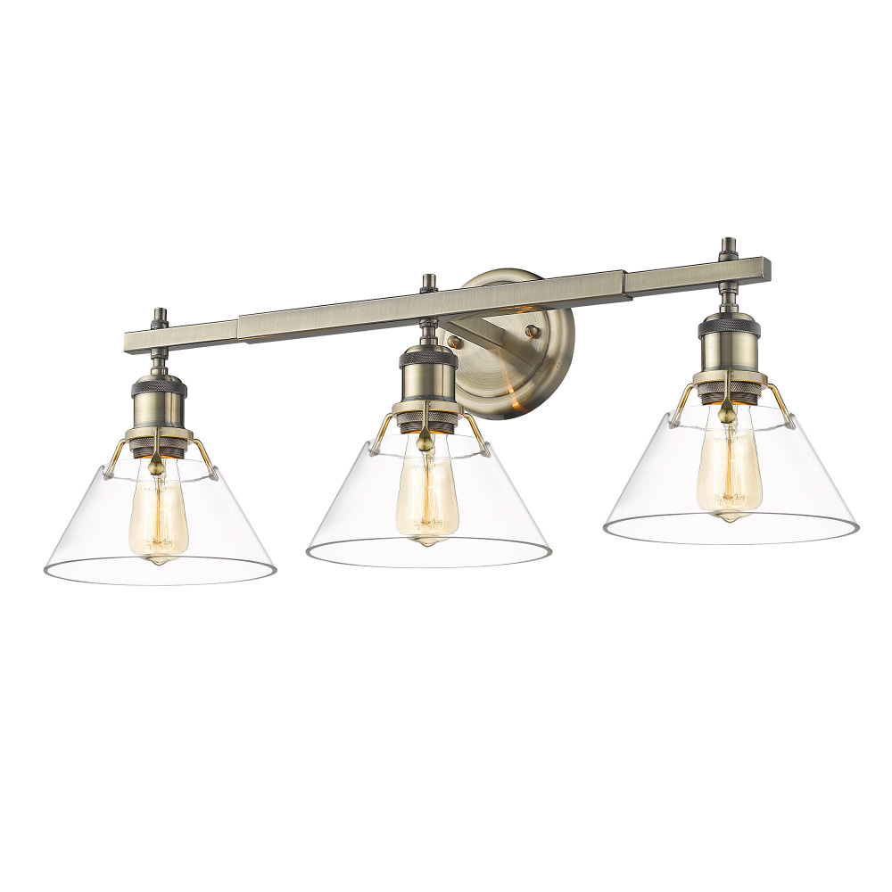 Yep by Golden Lighting Orwell 3-light Vanity in Aged Brass and Clear Glass