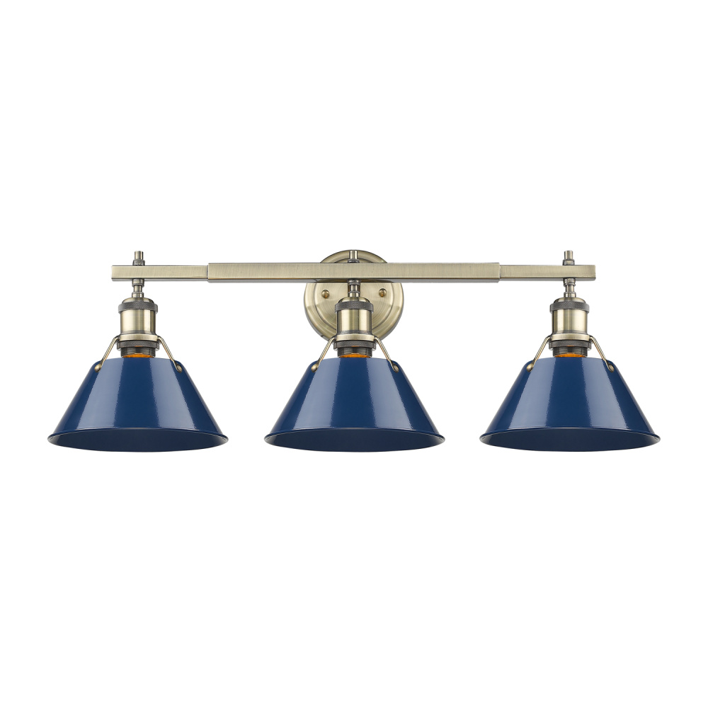 Yep by Golden Lighting Orwell 3-light Vanity in Aged Brass and Navy Blue shade