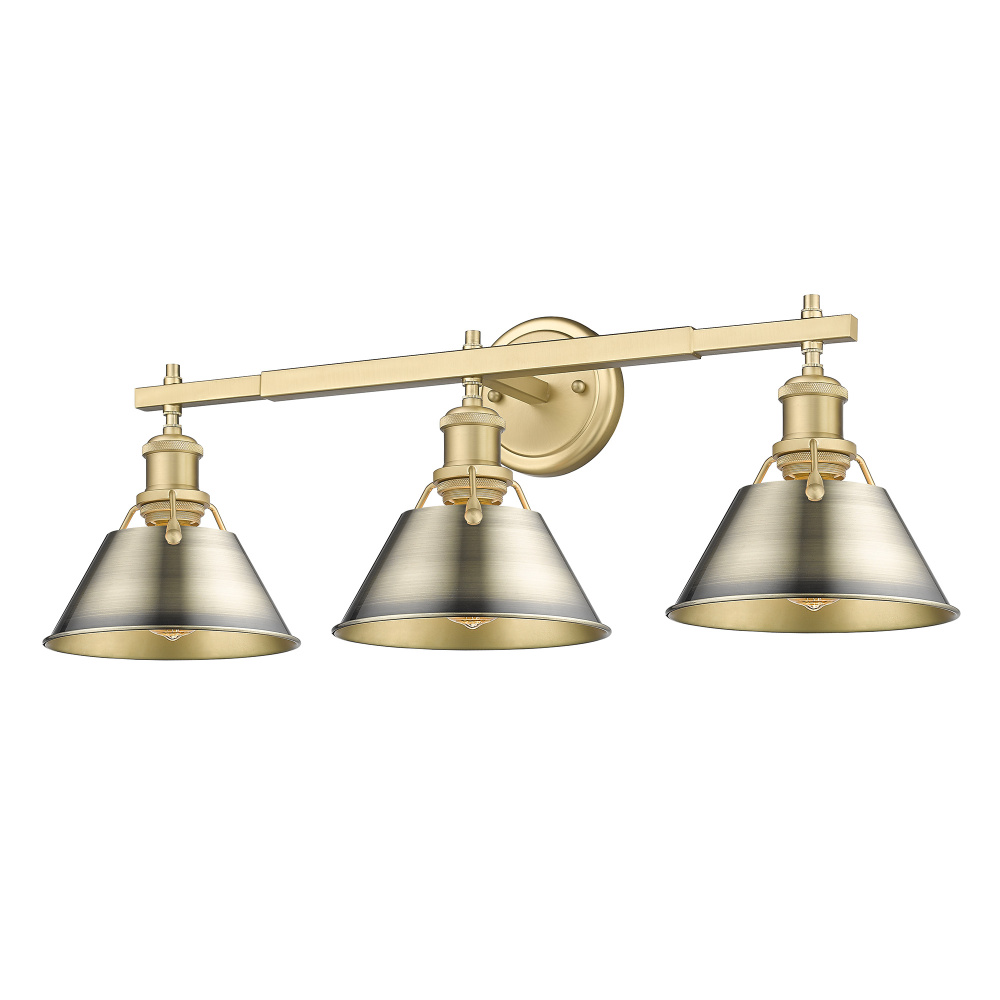 Yep by Golden Lighting Orwell 3-light Vanity in Brushed Champagne Brass and Aged Brass shade