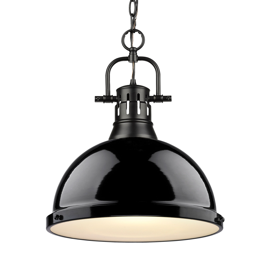 Yep by Golden Lighting Duncan 1-light 14in Chain Hung Pendant in Matte Black and Black shade