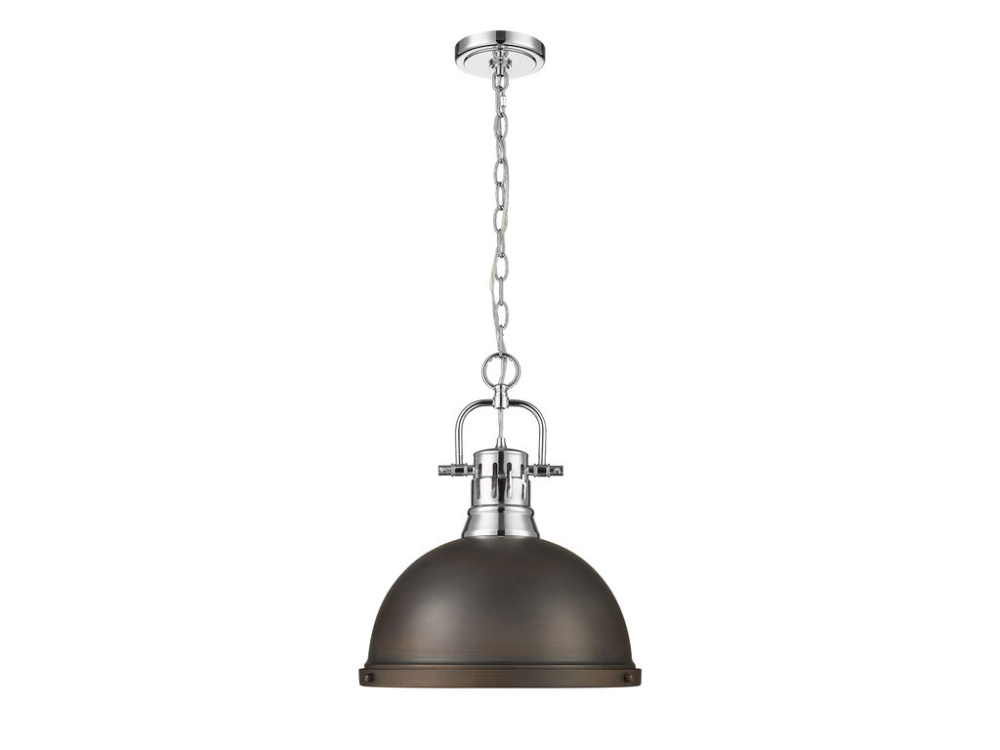 Duncan 1-Light Pendant with Chain in Chrome with Rubbed Bronze