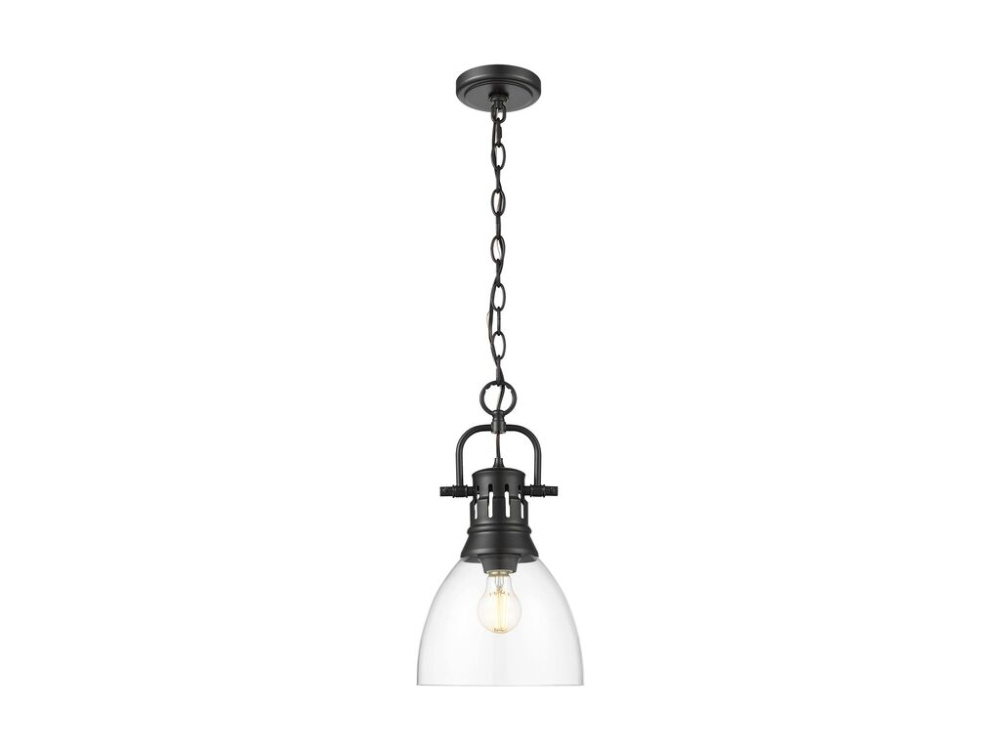 Duncan Small Pendant with Chain in Matte Black with Clear Glass