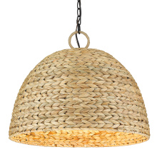 Golden 1081-5P BLK-WSG - Golden Lighting Rue 5-light Pendant in Matte Black and Woven Sweet Grass shade