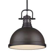 Golden 3604-L RBZ-RBZ - Yep by Golden Lighting Duncan 1-Light 14in Rod Hung Pendant in Rubbed Bronze & Rubbed Bronze shade