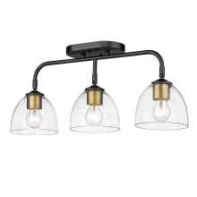Golden 6958-3SF BLK-BCB-CLR - Golden Lighting Roxie 3-light Semi-Flush Mount in Matte Black and Brushed Champagne Brass