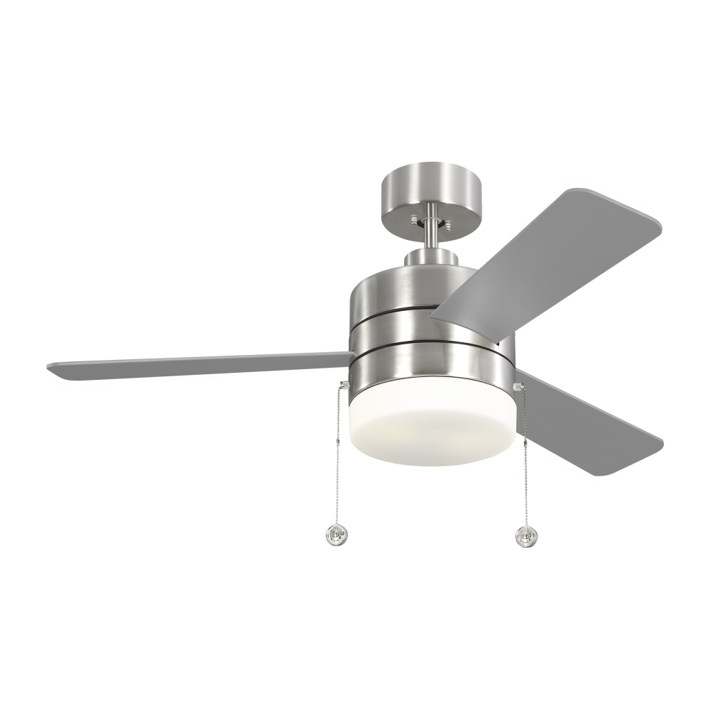 Syrus 44 LED Ceiling Fan in Brushed Steel with Silver / American Walnut Reversible Blades