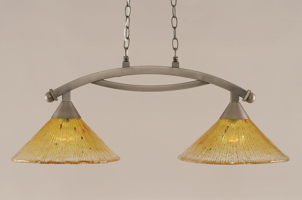 Two Light Brushed Nickel Gold Champagne Crystal Glass Island Light