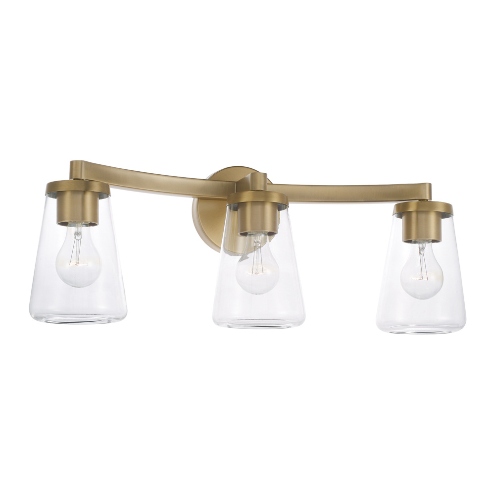 24.25" W x 9.5" H 3-Light Vanity in Aged Brass with Clear Glass