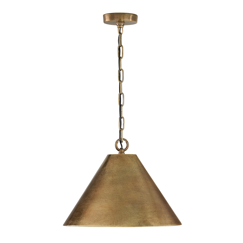 17" W x 12.5" H 1-Light Cone Pendant in Distressed Oxidized Brass with Designer Chain