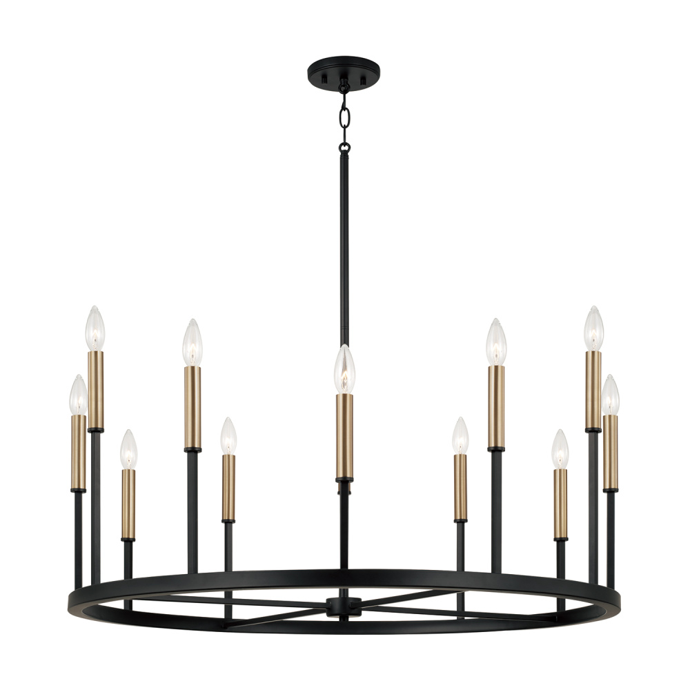 36" W x 24" H 12-Light Ring Chandelier in Matte Espresso with Clear Glass