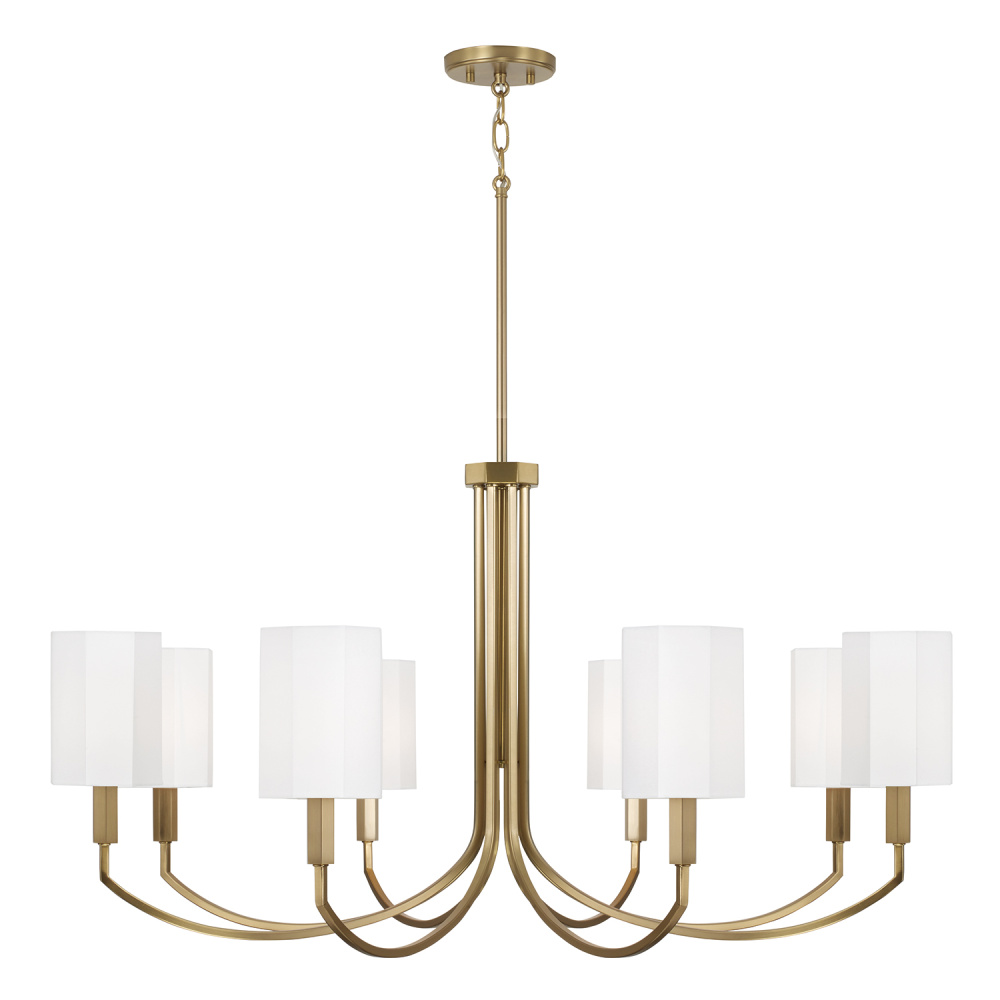 40" W x 21" H 8-Light Chandelier in Aged Brass with Octagonal White Fabric Shades