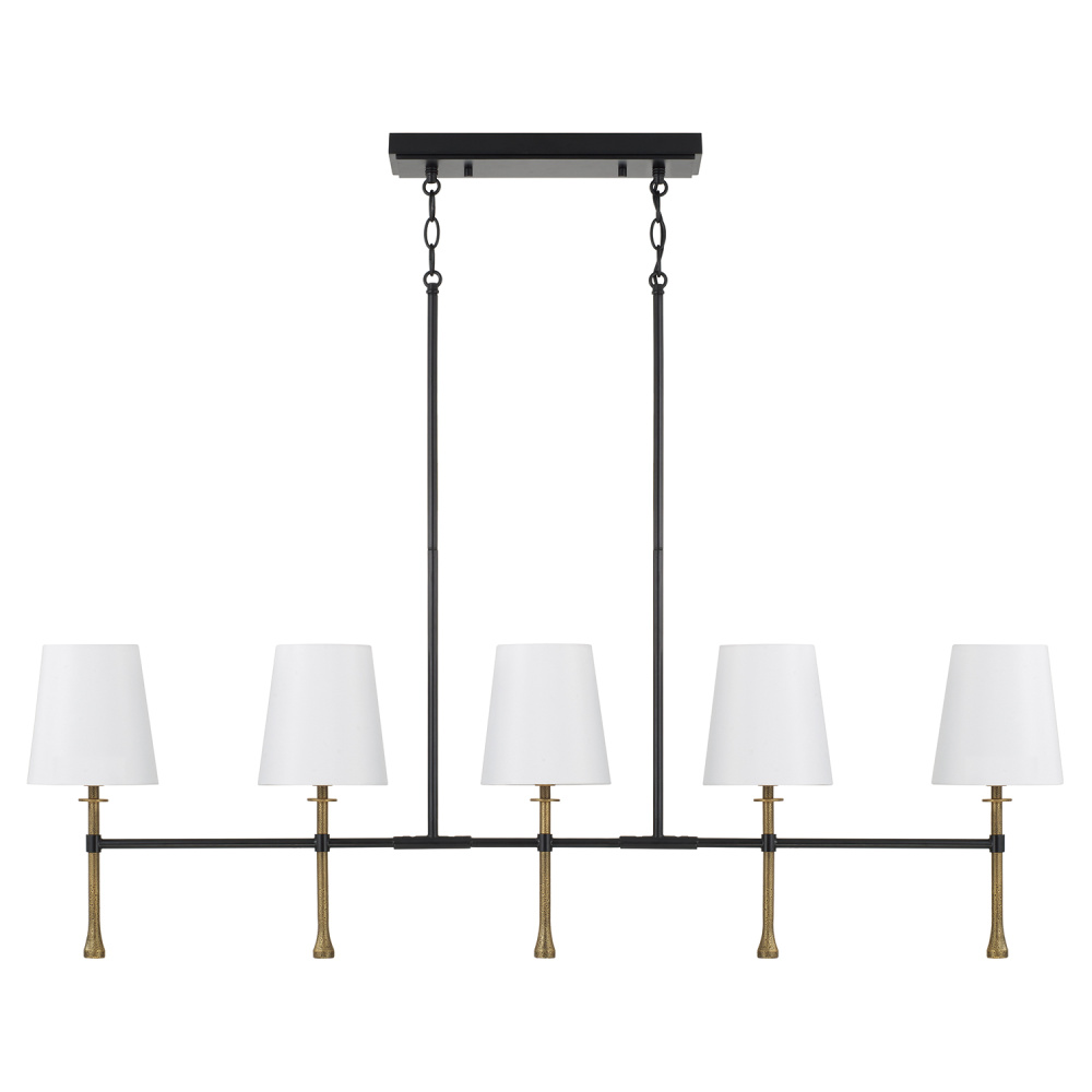 48" W x 18.75" H 5-Light Linear Chandelier in Matte Black with Textured Hammered Gold Tails