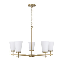 Capital 461051AD-660 - 28" W x 18.5" H 5-Light Chandelier in Aged Brass with Tapered Soft White Glass