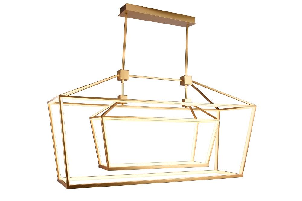 Park Ave. 54" LED Large Linear Double Cage Pendant in Gold