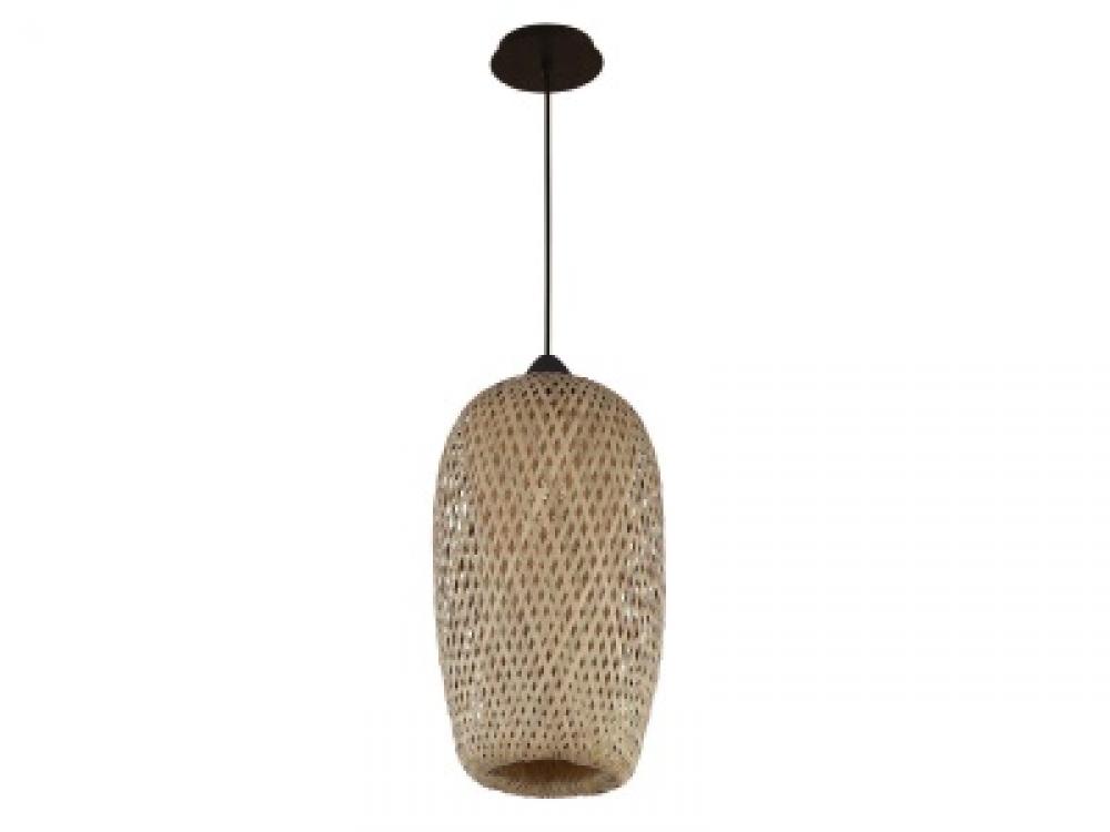 Tulum 1 Light Bamboo Wicker And Black Pendant