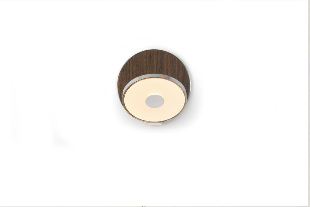 Gravy Wall Sconce - Chrome body, Oiled Walnut plates - Plug-in